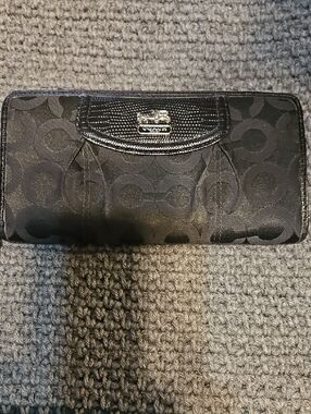 Coach Black Signature Jacquard Continental Wallet with Patent Trim